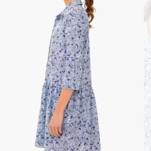 Tuckernuck Hayes Button Front Shirt Dress Blue Hydrangeas XXS